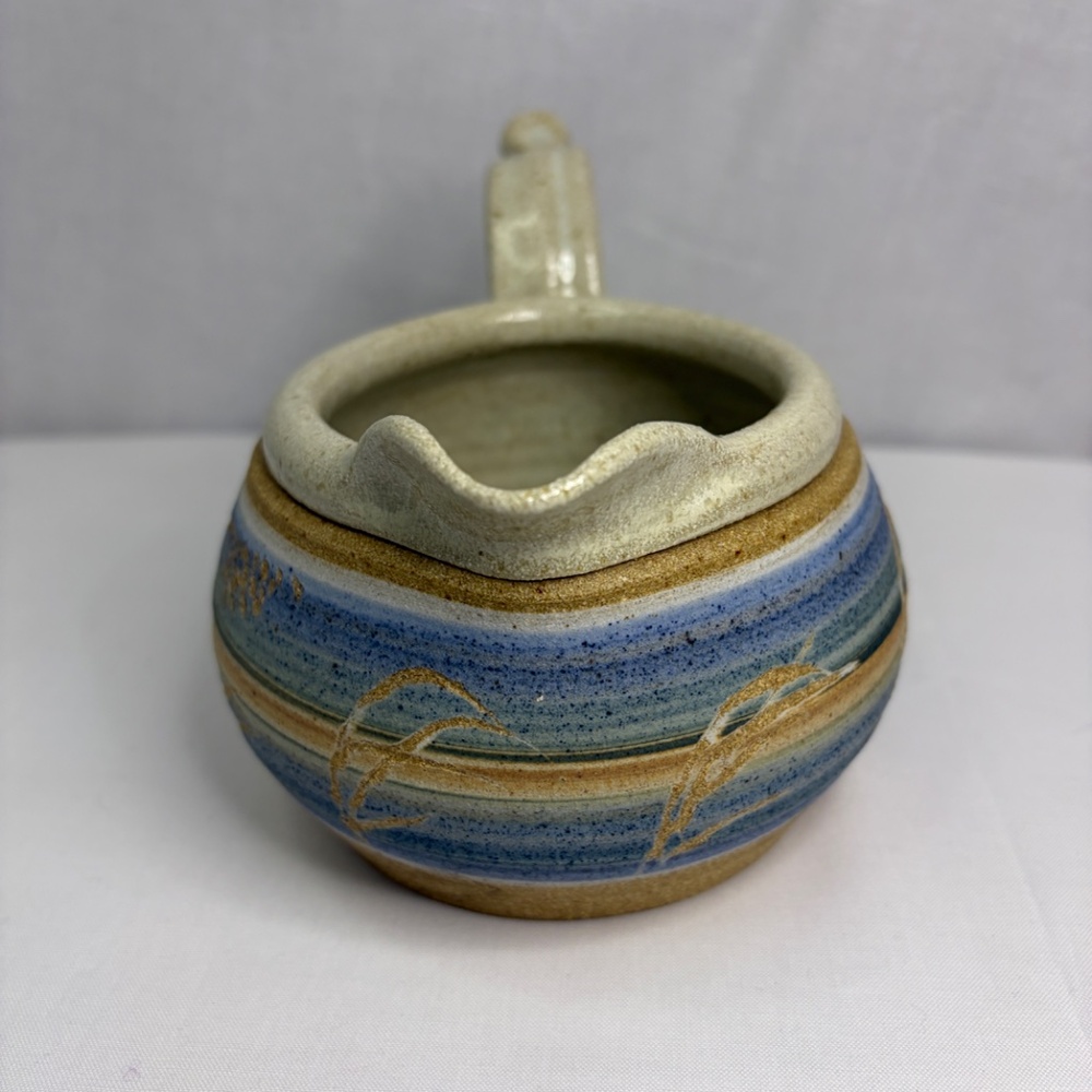 Studio Pottery Gravy Boat Pitcher Creamer Vase Etched Stoneware Vintage Signed - Picture 8 of 12